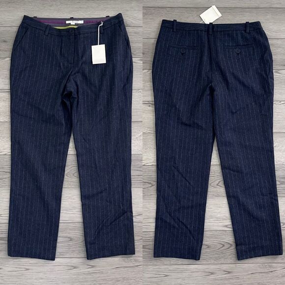 Boden Women Size 8 Blue Wool Pin Striped Straight Leg Trousers NEW Pants Office - Picture 1 of 9